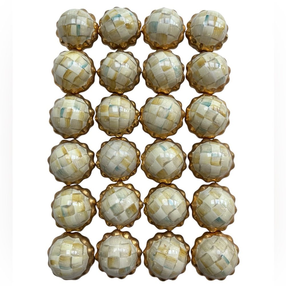 Set of 4 Mackenzie-Childs Petit Parchment Check Knobs Small